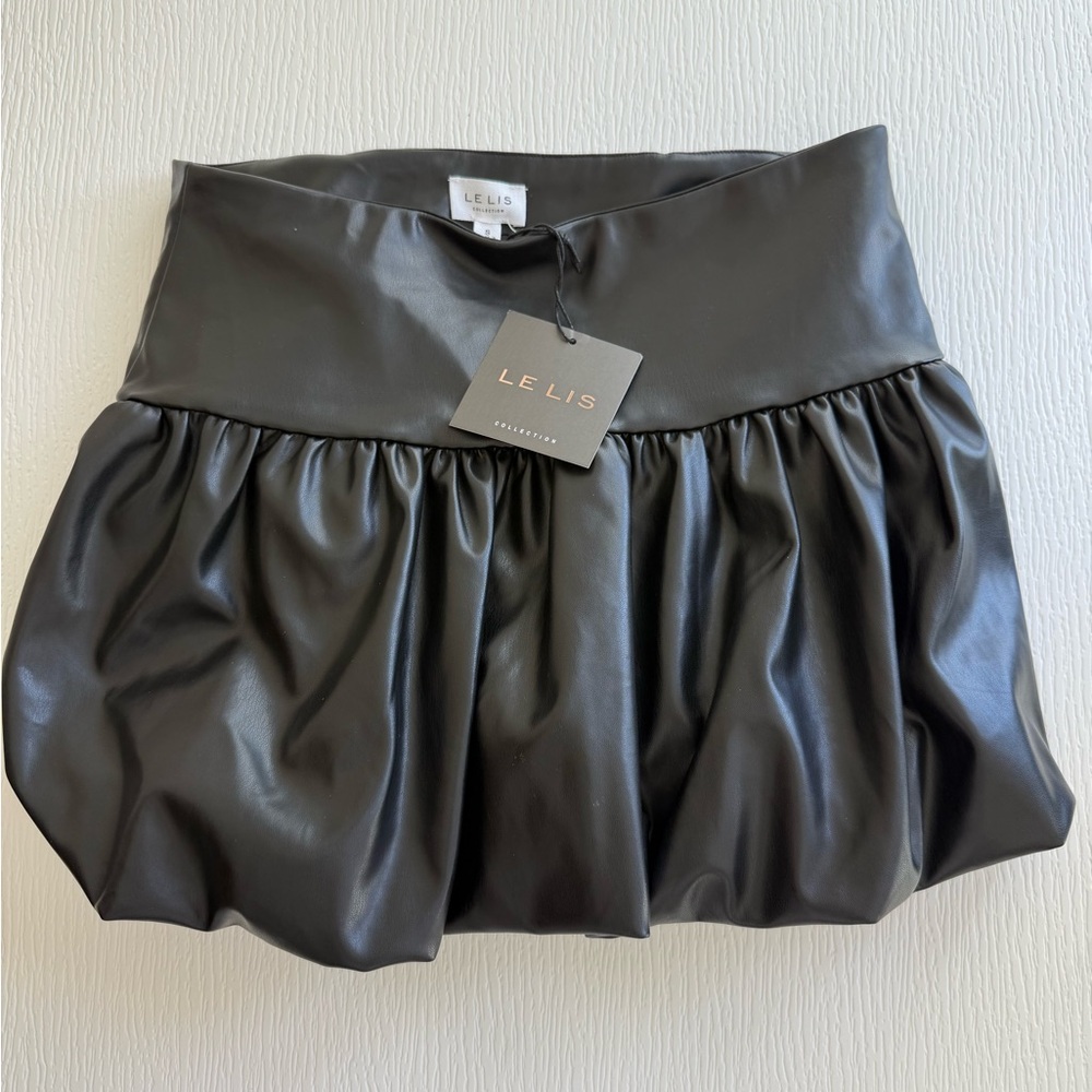 Le Lis Black Faux Leather Skirt